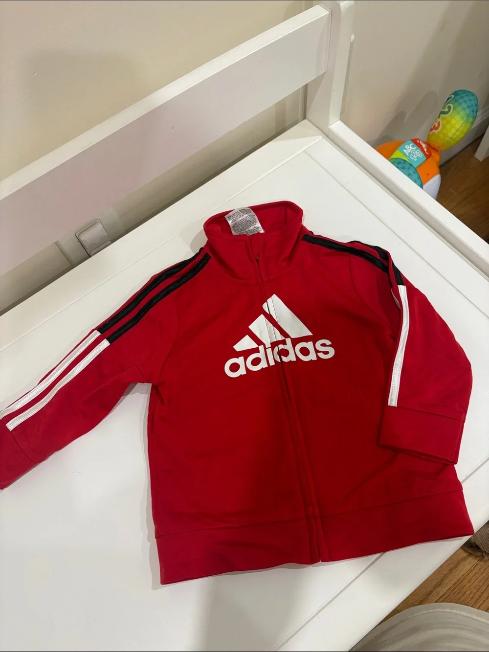 adidas Red Kids Full-Zip Hoodie with Black Stripe